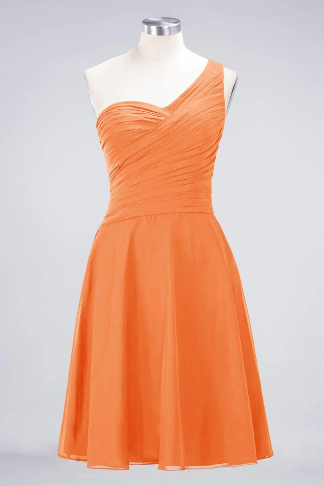 One-Shoulder Sweetheart Knee-Length Bridesmaid Dress Ruffles aline Party Dress - Image 22