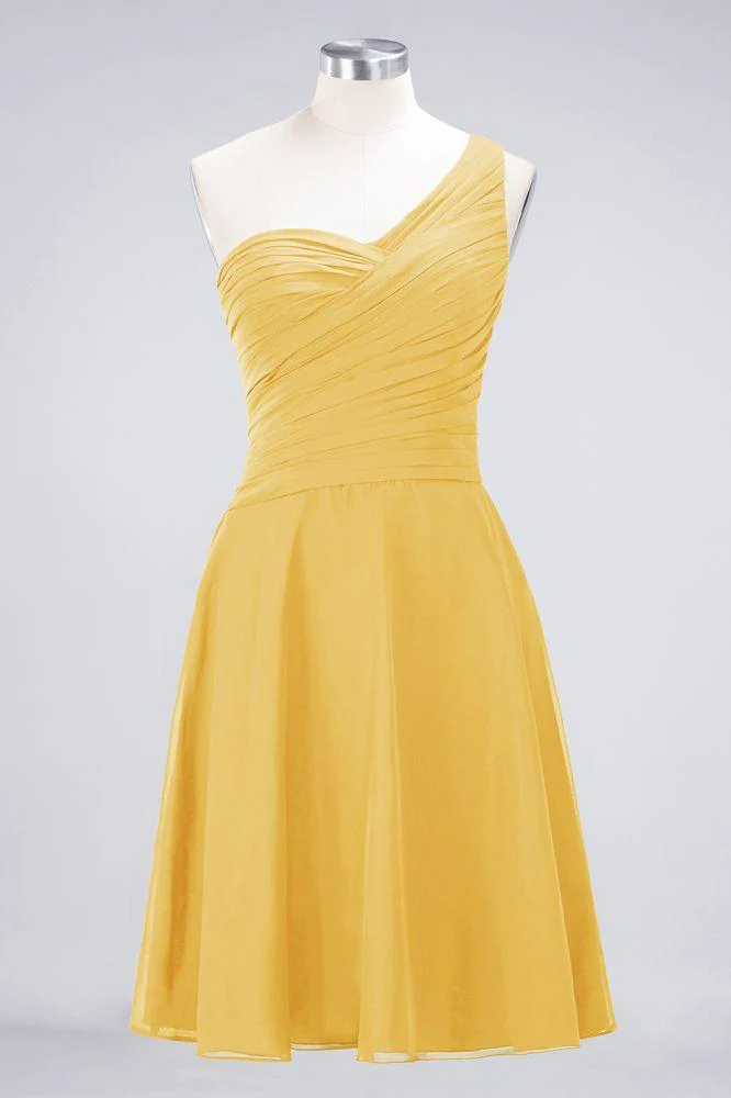 One-Shoulder Sweetheart Knee-Length Bridesmaid Dress Ruffles aline Party Dress - Image 23