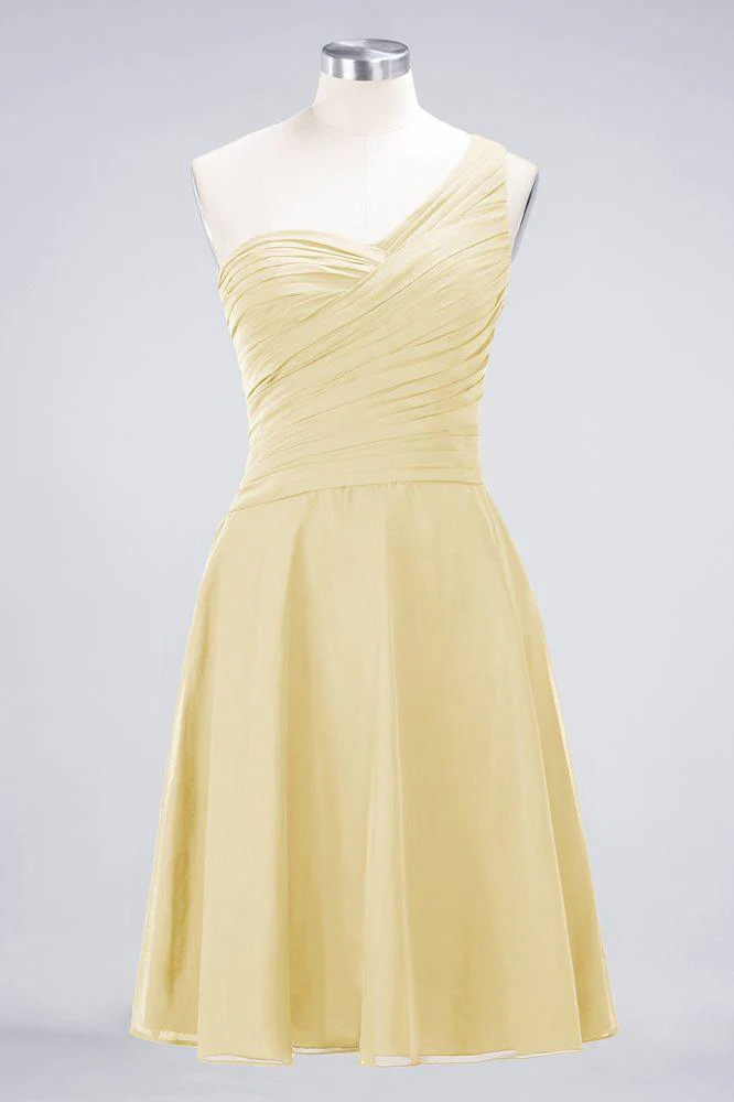 One-Shoulder Sweetheart Knee-Length Bridesmaid Dress Ruffles aline Party Dress - Image 24