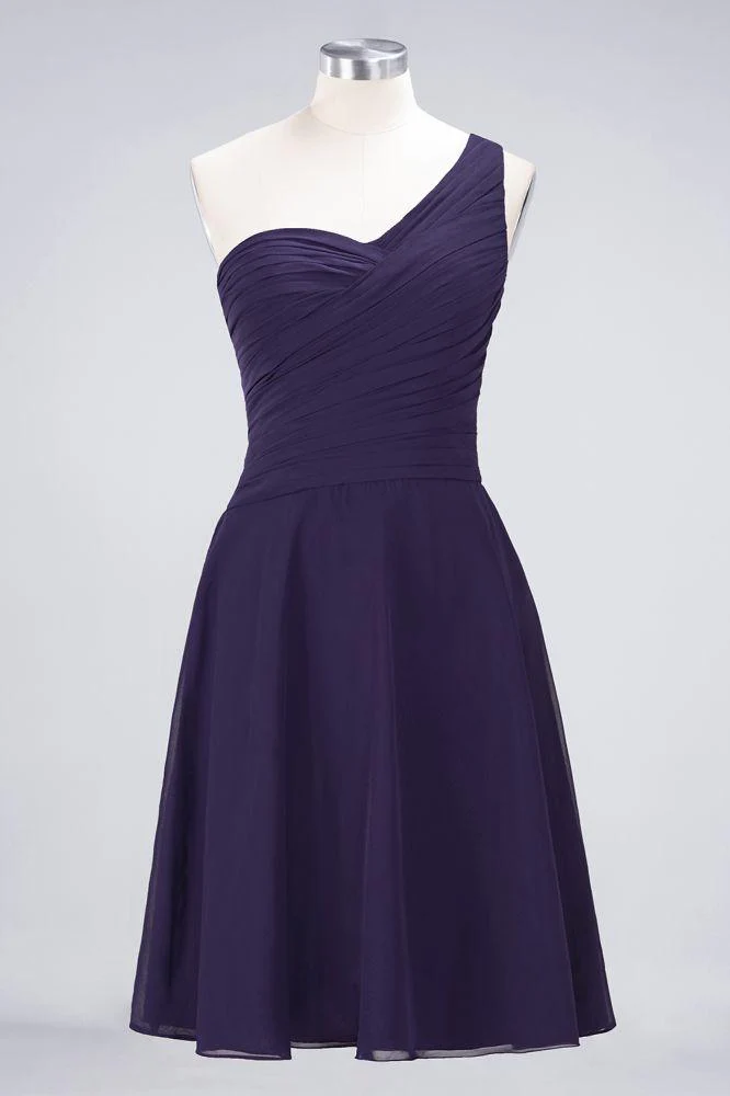 One-Shoulder Sweetheart Knee-Length Bridesmaid Dress Ruffles aline Party Dress - Image 25