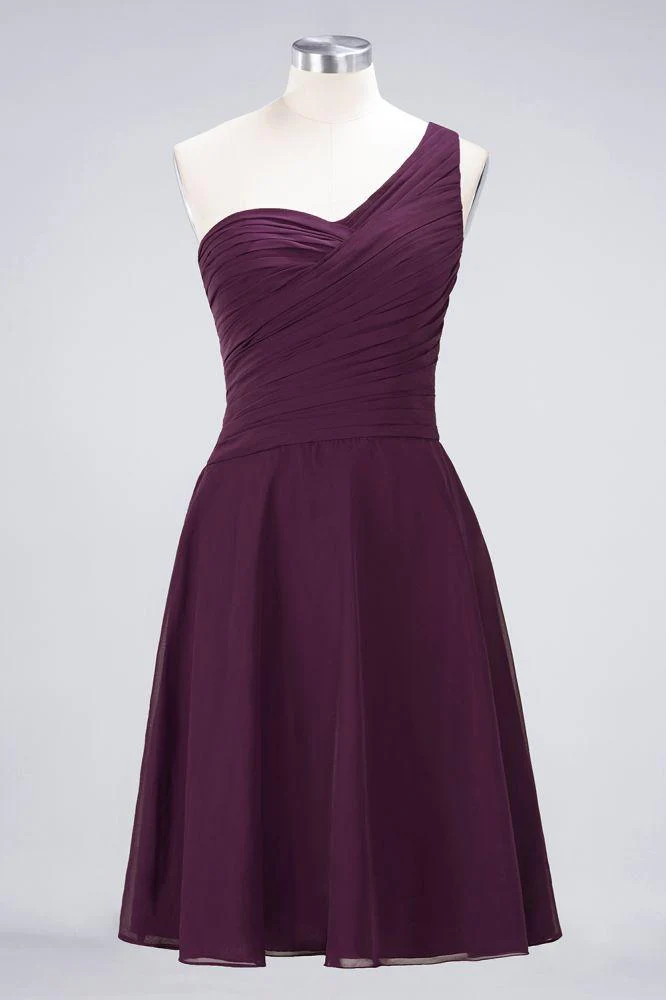 One-Shoulder Sweetheart Knee-Length Bridesmaid Dress Ruffles aline Party Dress - Image 26