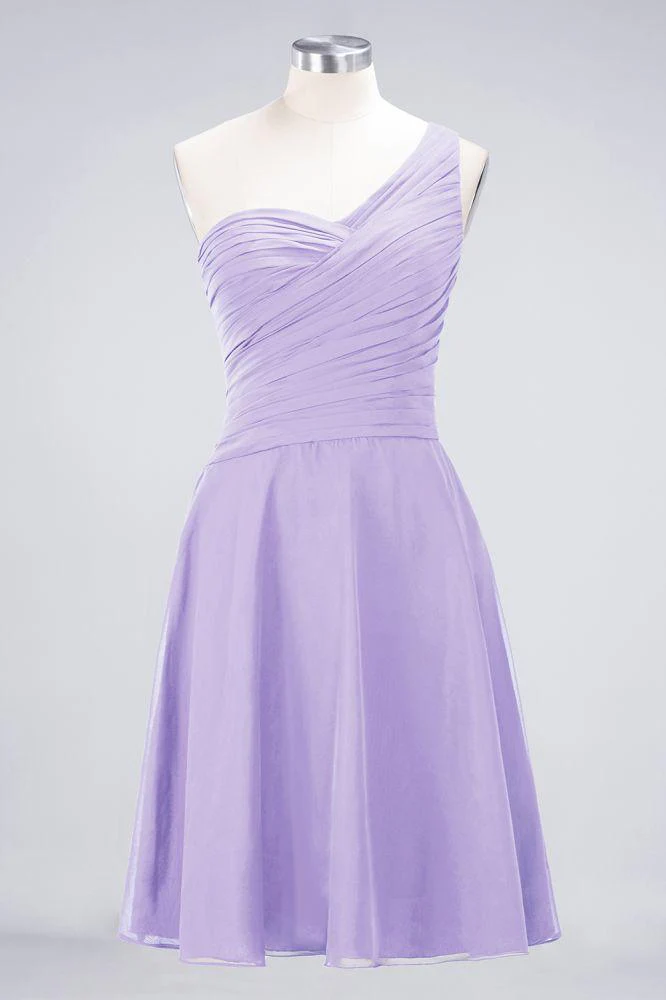 One-Shoulder Sweetheart Knee-Length Bridesmaid Dress Ruffles aline Party Dress - Image 27