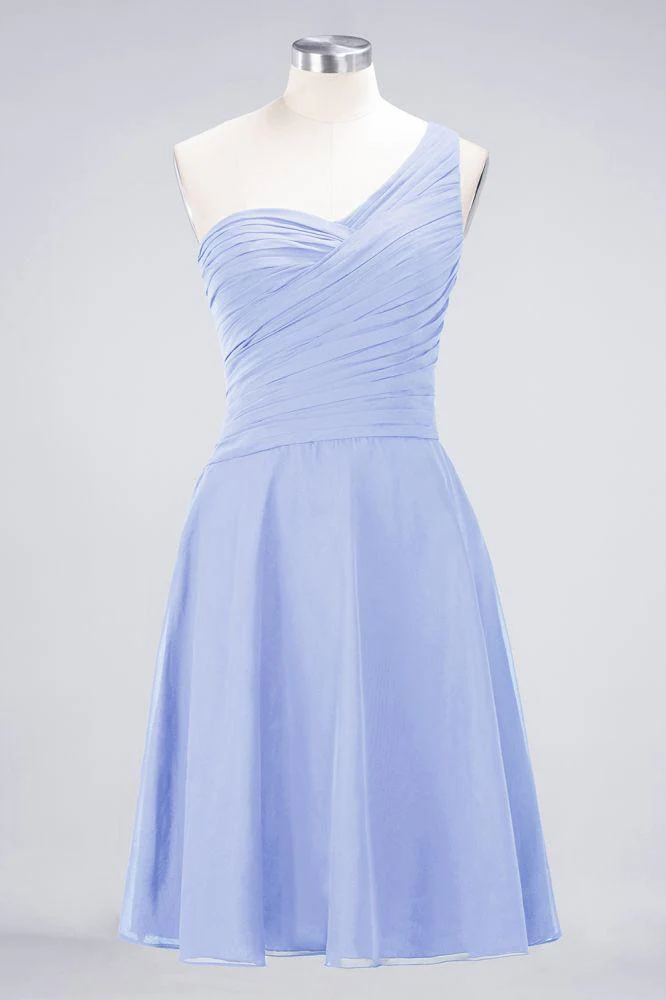 One-Shoulder Sweetheart Knee-Length Bridesmaid Dress Ruffles aline Party Dress - Image 28