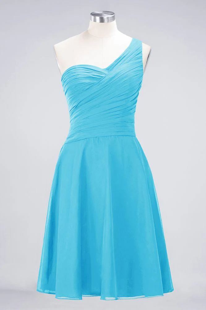 One-Shoulder Sweetheart Knee-Length Bridesmaid Dress Ruffles aline Party Dress - Image 30