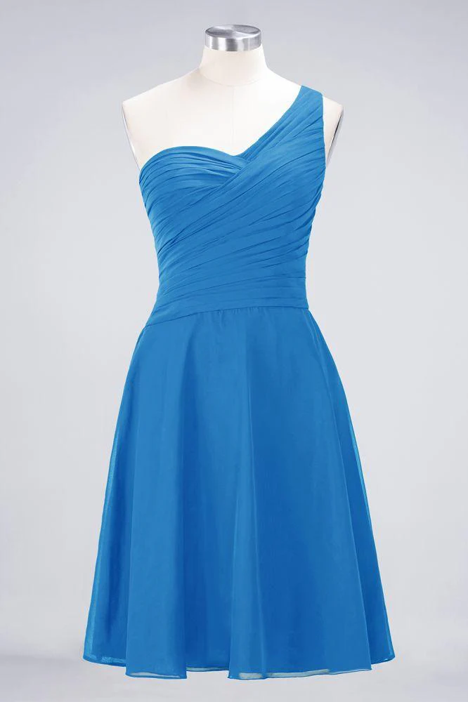 One-Shoulder Sweetheart Knee-Length Bridesmaid Dress Ruffles aline Party Dress - Image 31