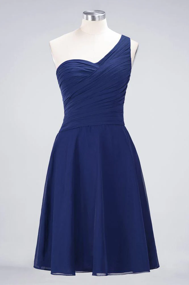 One-Shoulder Sweetheart Knee-Length Bridesmaid Dress Ruffles aline Party Dress - Image 32