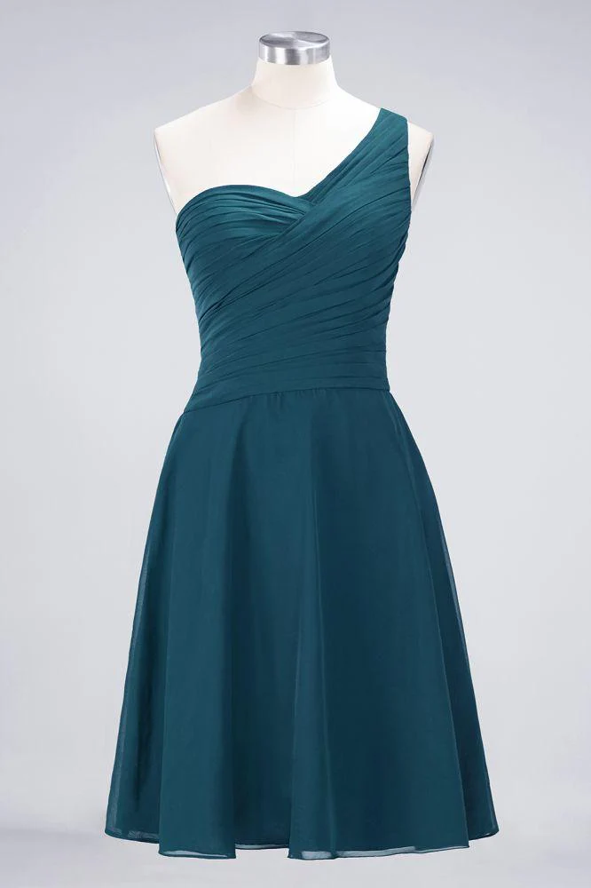 One-Shoulder Sweetheart Knee-Length Bridesmaid Dress Ruffles aline Party Dress - Image 33