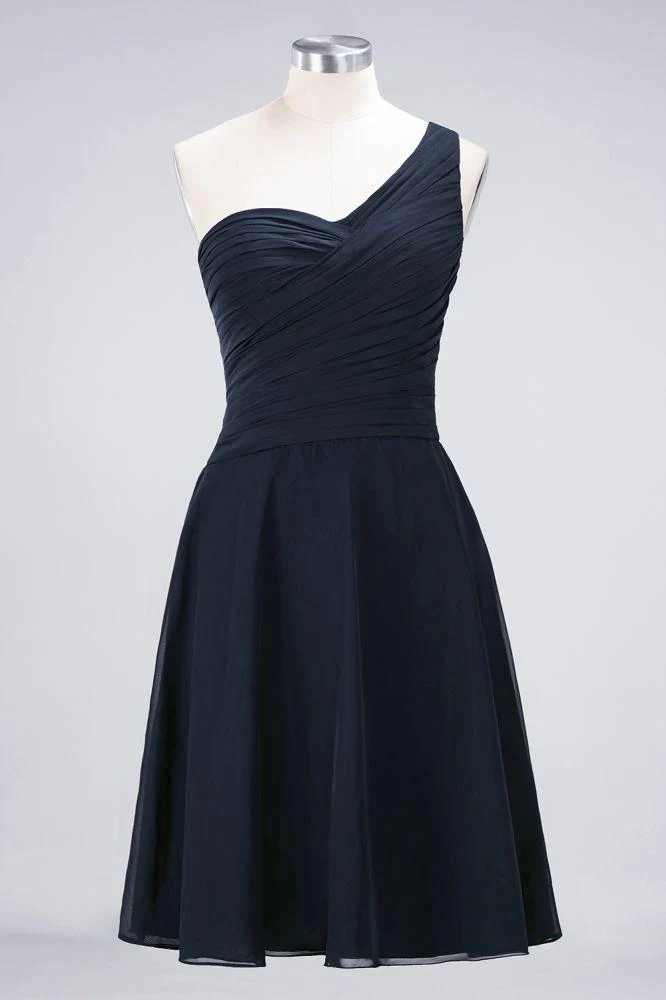One-Shoulder Sweetheart Knee-Length Bridesmaid Dress Ruffles aline Party Dress - Image 34