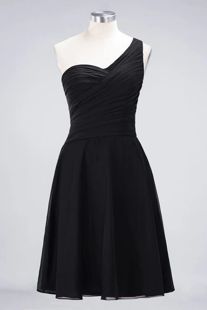 One-Shoulder Sweetheart Knee-Length Bridesmaid Dress Ruffles aline Party Dress - Image 35
