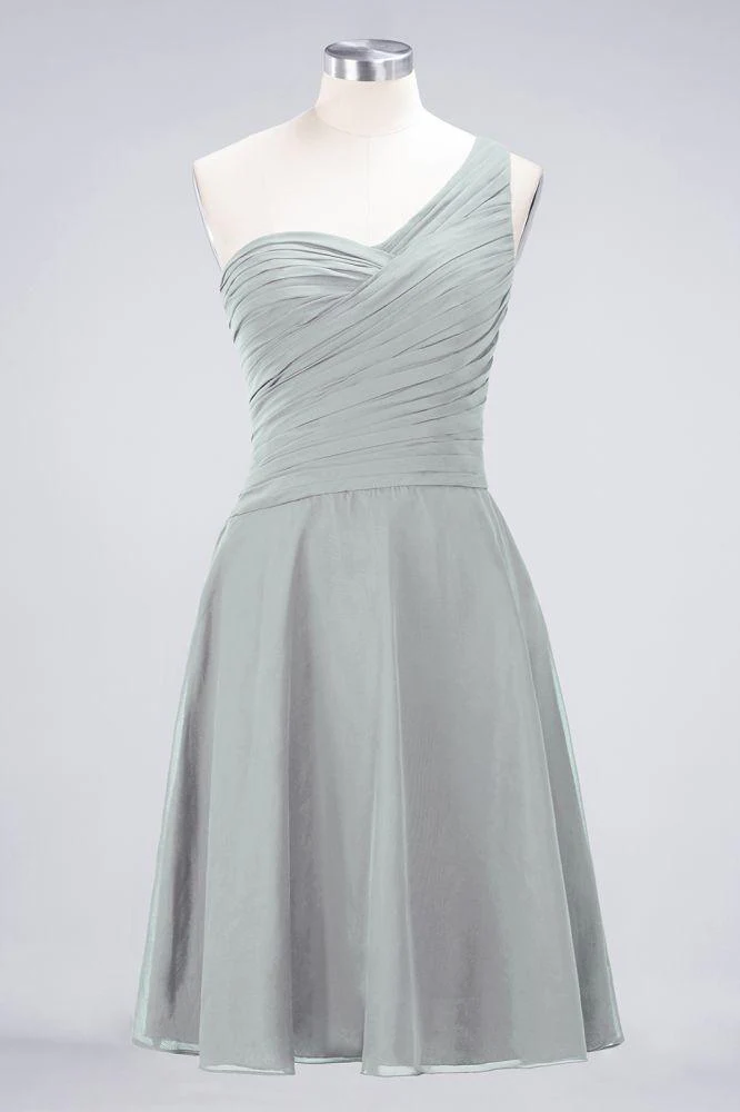 One-Shoulder Sweetheart Knee-Length Bridesmaid Dress Ruffles aline Party Dress - Image 36