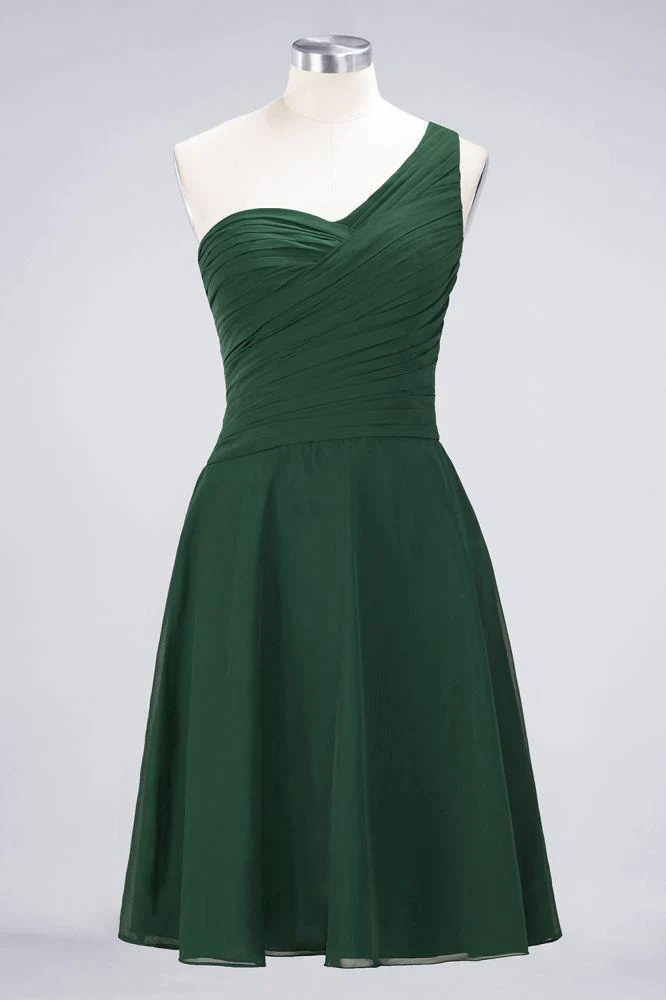 One-Shoulder Sweetheart Knee-Length Bridesmaid Dress Ruffles aline Party Dress - Image 37