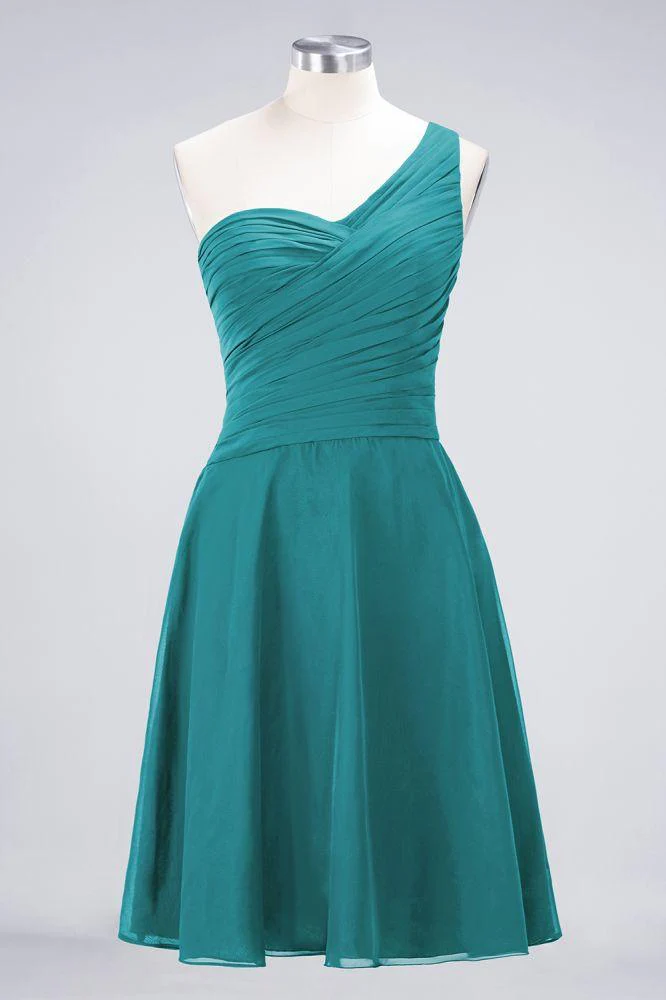 One-Shoulder Sweetheart Knee-Length Bridesmaid Dress Ruffles aline Party Dress - Image 38