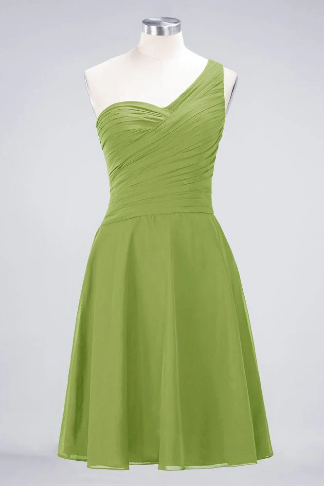One-Shoulder Sweetheart Knee-Length Bridesmaid Dress Ruffles aline Party Dress - Image 39