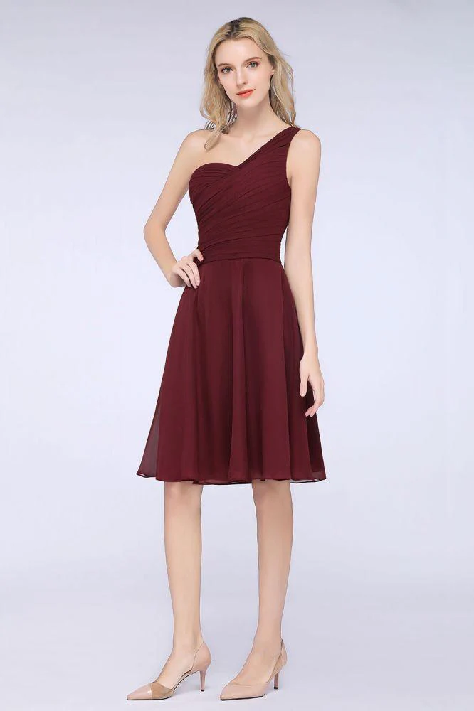 One-Shoulder Sweetheart Knee-Length Bridesmaid Dress Ruffles aline Party Dress - Image 4