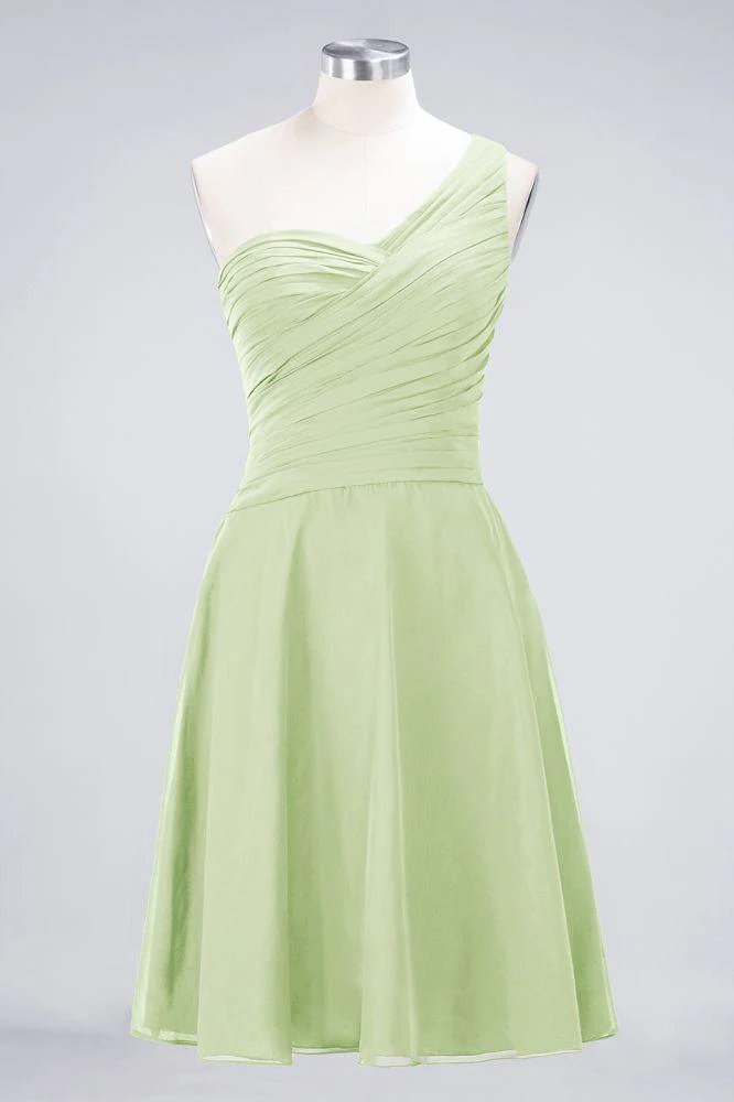 One-Shoulder Sweetheart Knee-Length Bridesmaid Dress Ruffles aline Party Dress - Image 40