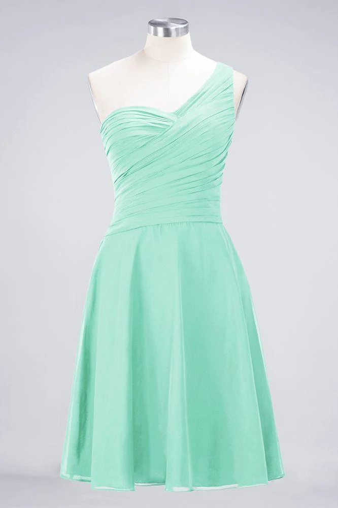 One-Shoulder Sweetheart Knee-Length Bridesmaid Dress Ruffles aline Party Dress - Image 41