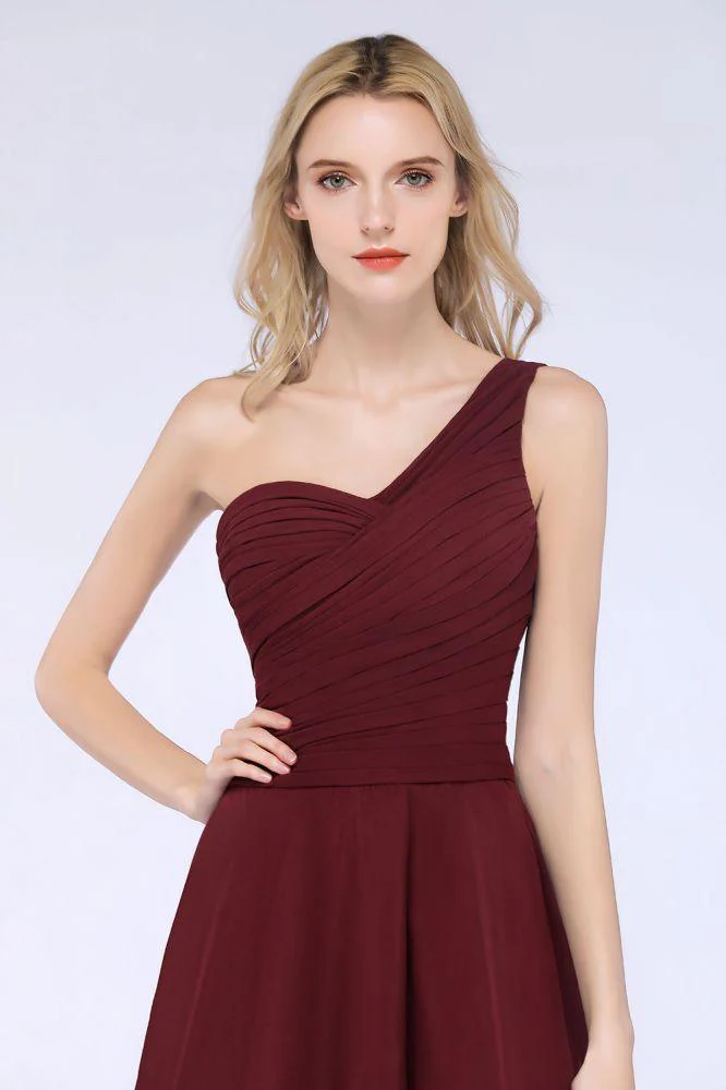 One-Shoulder Sweetheart Knee-Length Bridesmaid Dress Ruffles aline Party Dress - Image 42