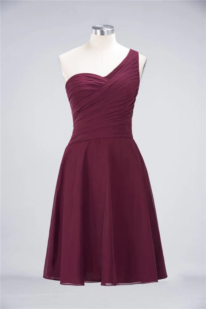 One-Shoulder Sweetheart Knee-Length Bridesmaid Dress Ruffles aline Party Dress - Image 43