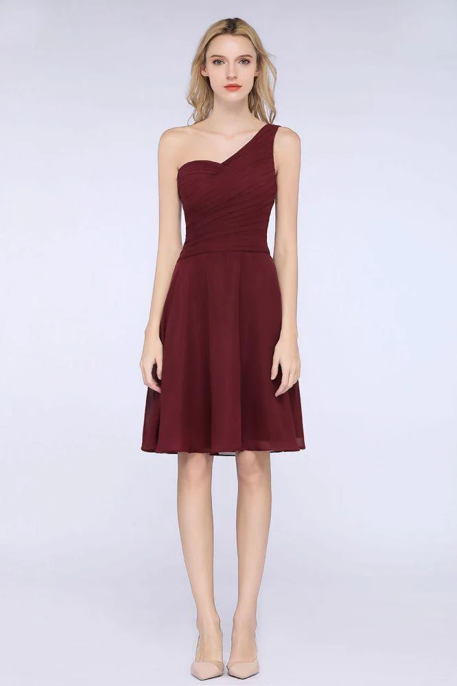 One-Shoulder Sweetheart Knee-Length Bridesmaid Dress Ruffles aline Party Dress - Image 5