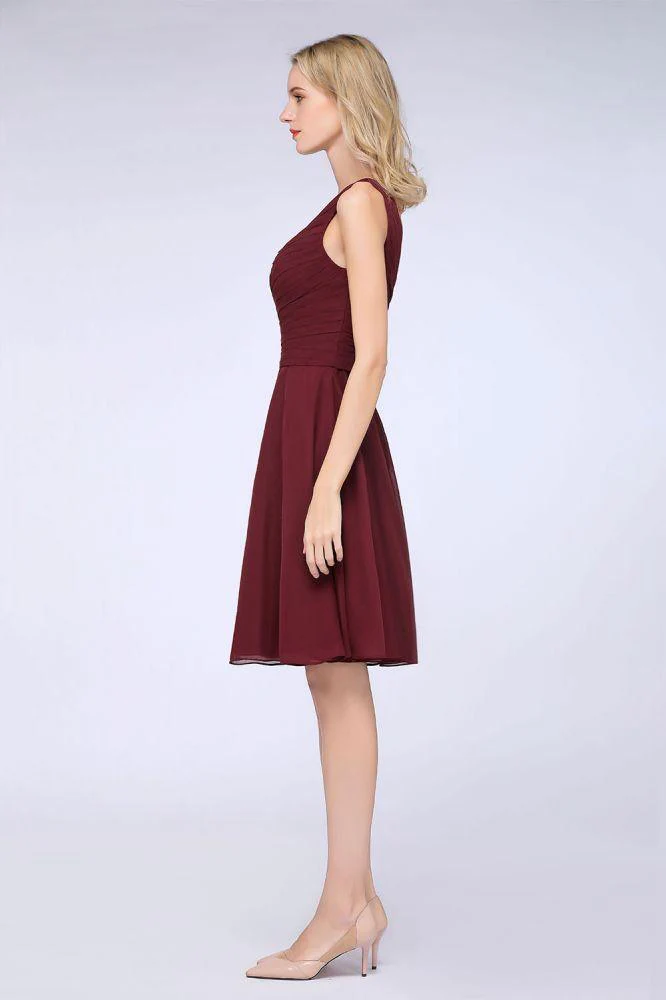 One-Shoulder Sweetheart Knee-Length Bridesmaid Dress Ruffles aline Party Dress - Image 7