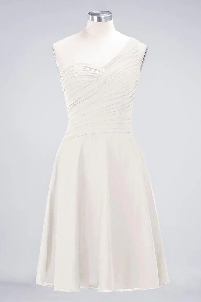 One-Shoulder Sweetheart Knee-Length Bridesmaid Dress Ruffles aline Party Dress - Image 9