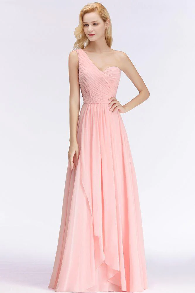 One-shoulder Sweetheart Ruffles Chiffon Bridesmaid Dress Aline Evening Dress - Image 6