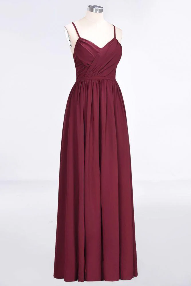 Ruffles Chiffon Spaghetti-Straps V-Neck Sleeveless Floor-Length Bridesmaid Dress - Image 3