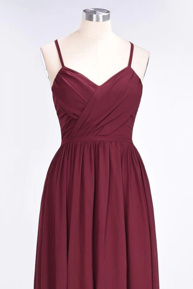Ruffles Chiffon Spaghetti-Straps V-Neck Sleeveless Floor-Length Bridesmaid Dress - Image 4