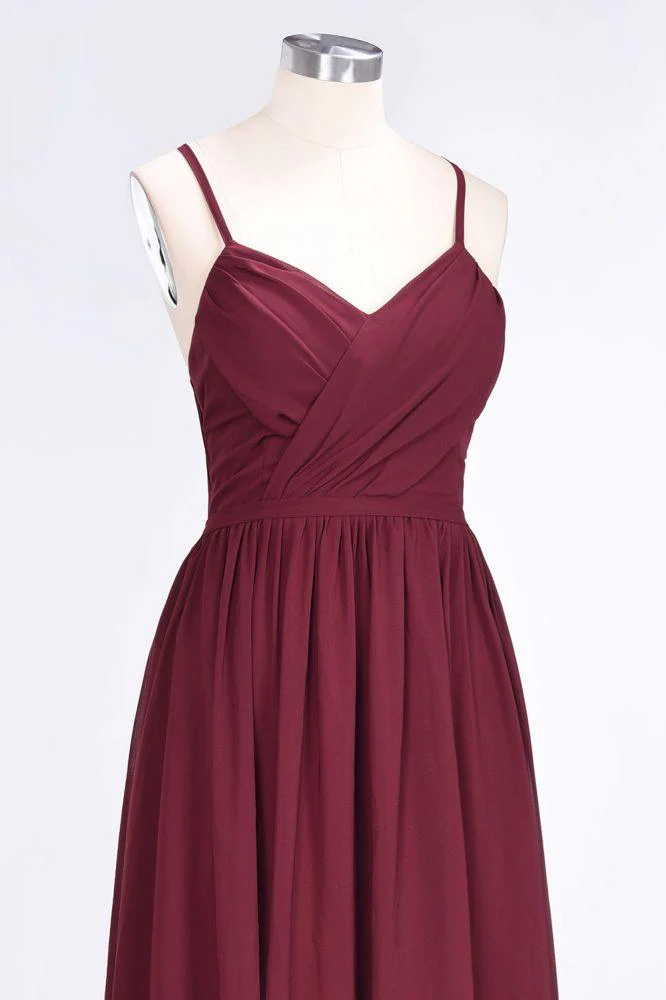 Ruffles Chiffon Spaghetti-Straps V-Neck Sleeveless Floor-Length Bridesmaid Dress - Image 5