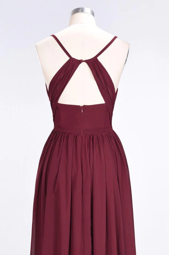 Ruffles Chiffon Spaghetti-Straps V-Neck Sleeveless Floor-Length Bridesmaid Dress - Image 6