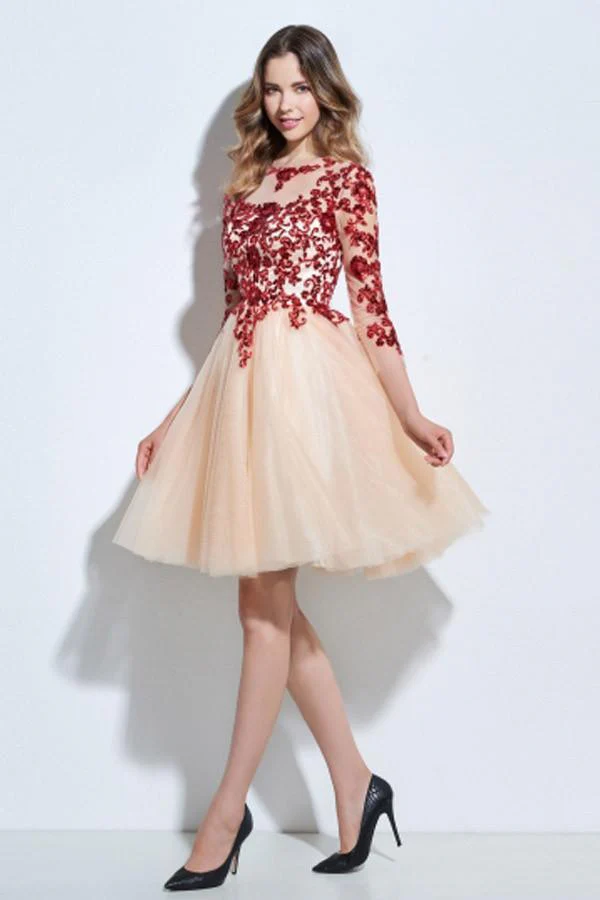 Scoop 3/4 Length Sleeves Appliques Sequins Knee-Length Cocktail Dress PG118 - Image 3