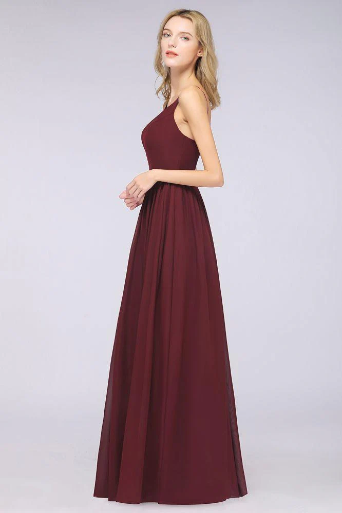 Sexy Double Deep V-Neck Ruffles Sleeveless Bridesmaid Dress Chiffon Side Split Evening Party Dress - Image 5