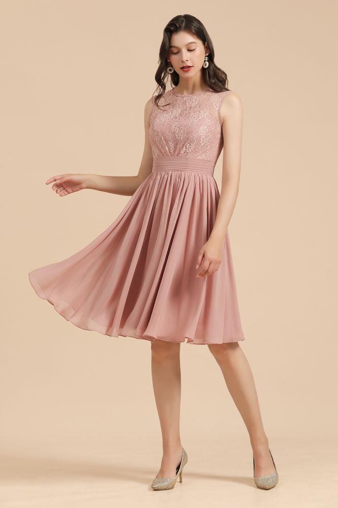Sleeveless Crew neck Lace Chiffon Party Dress Mini Bridesmaid Dress - Image 3