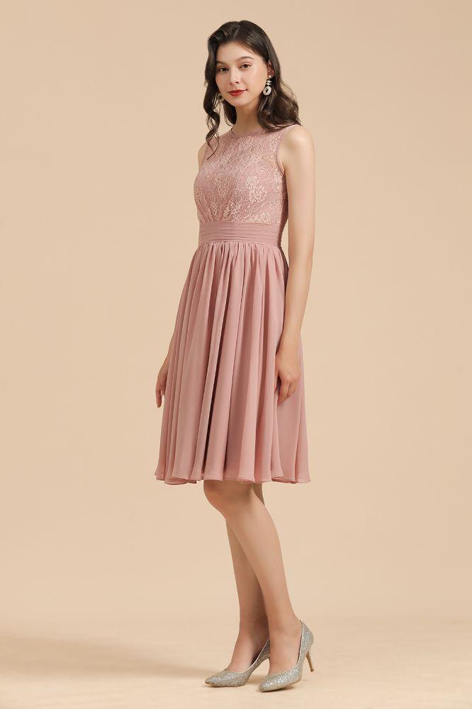 Sleeveless Crew neck Lace Chiffon Party Dress Mini Bridesmaid Dress - Image 4
