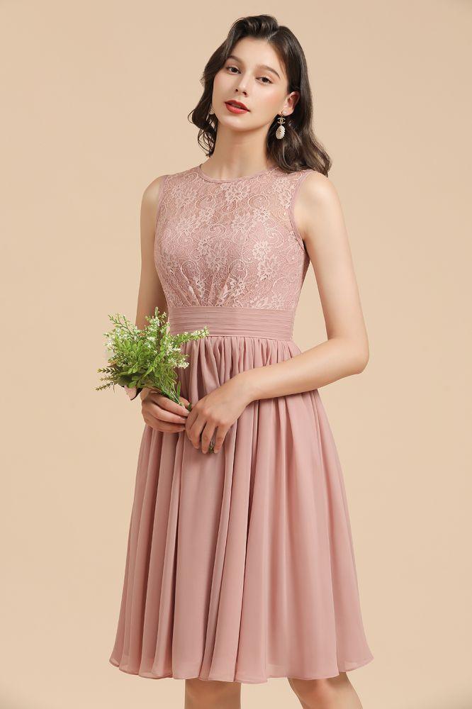 Sleeveless Crew neck Lace Chiffon Party Dress Mini Bridesmaid Dress - Image 8
