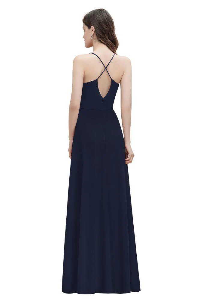 Spaghetti Bateau Aline Evening Maxi Dress Sequins Chiffon Bridesmaid Dress - Image 12