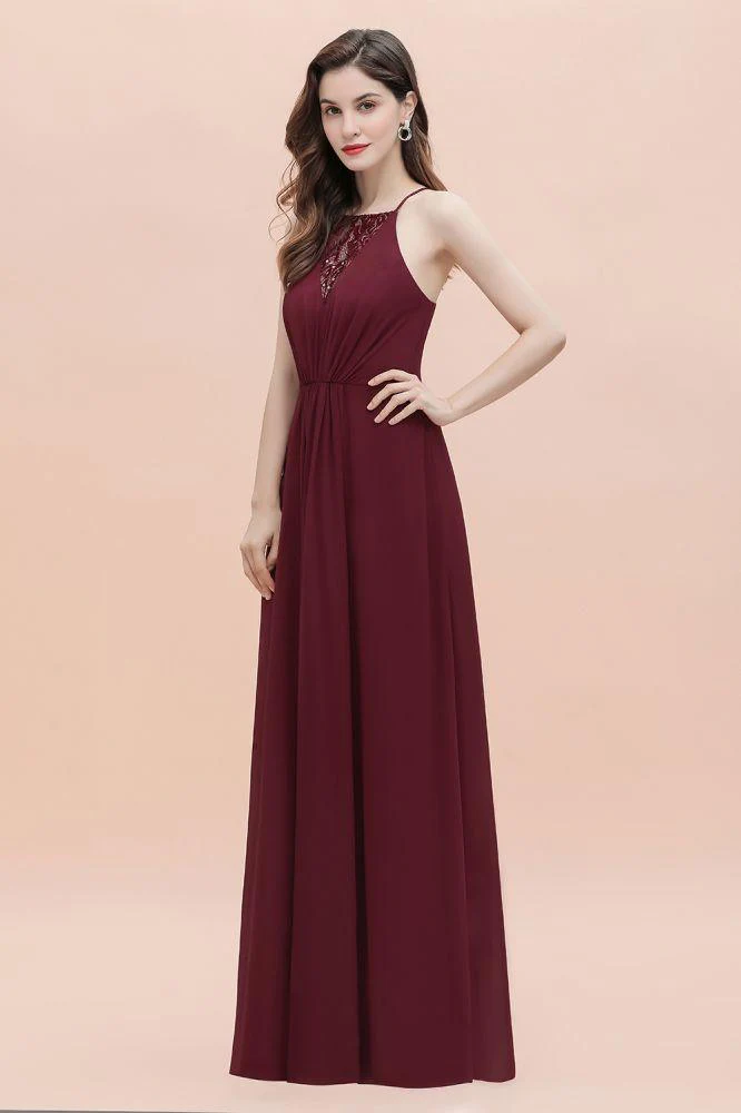 Spaghetti Bateau Aline Evening Maxi Dress Sequins Chiffon Bridesmaid Dress - Image 6