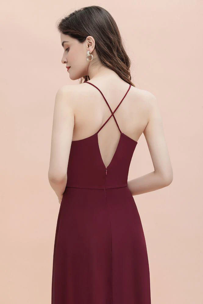 Spaghetti Bateau Aline Evening Maxi Dress Sequins Chiffon Bridesmaid Dress - Image 7