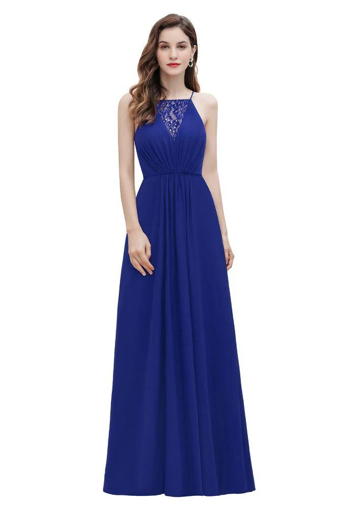 Spaghetti Bateau Aline Evening Maxi Dress Sequins Chiffon Bridesmaid Dress - Image 9