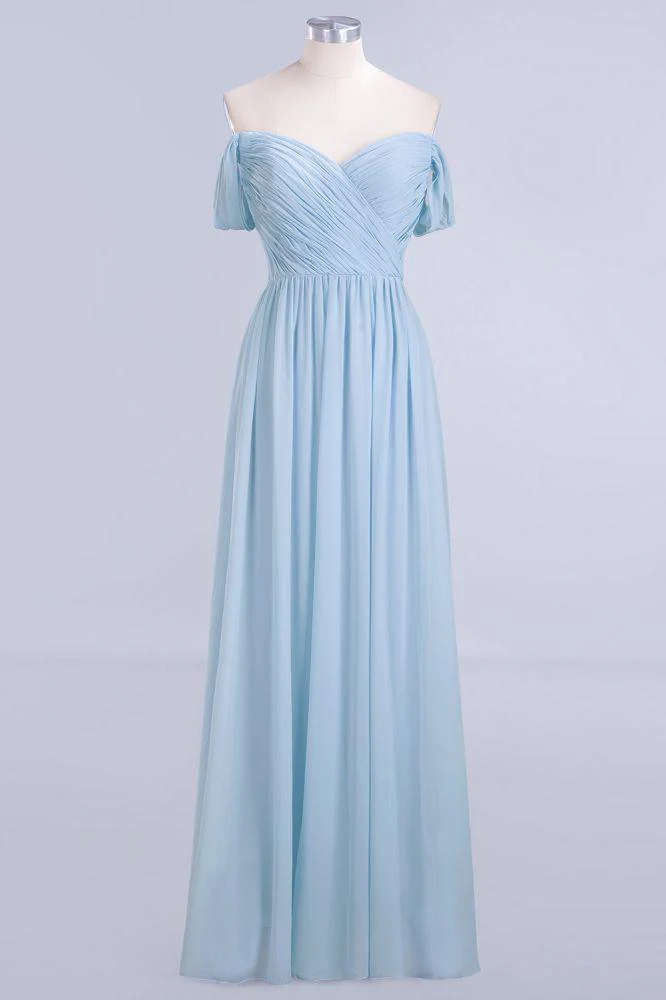 V-Neck Chiffon aline Bridesmaid Dress Sky Blue Floor Length Evening Swing Dress - Image 3