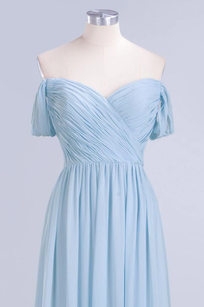 V-Neck Chiffon aline Bridesmaid Dress Sky Blue Floor Length Evening Swing Dress - Image 5