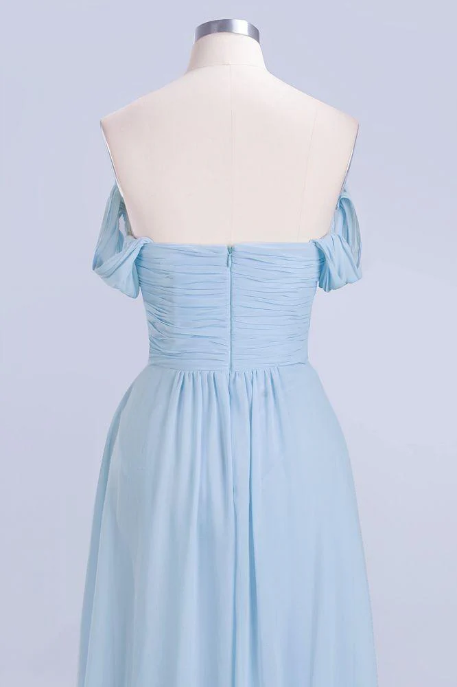 V-Neck Chiffon aline Bridesmaid Dress Sky Blue Floor Length Evening Swing Dress - Image 6