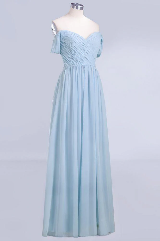 V-Neck Chiffon aline Bridesmaid Dress Sky Blue Floor Length Evening Swing Dress - Image 7