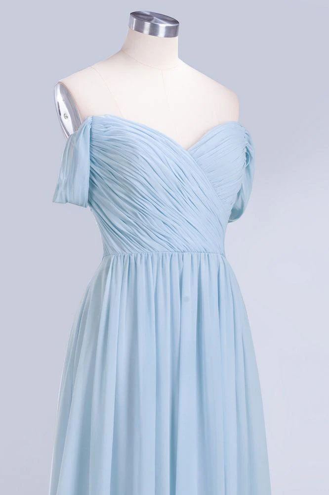 V-Neck Chiffon aline Bridesmaid Dress Sky Blue Floor Length Evening Swing Dress - Image 8