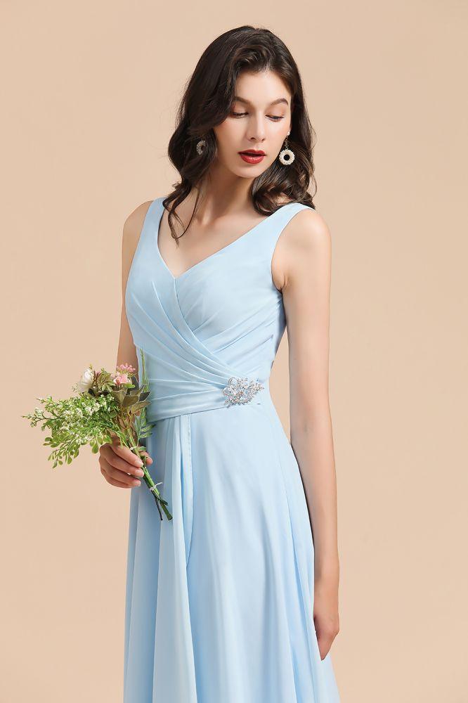 V-Neck Chiffon Aline Bridesmaid Dress Sleeveless Floor Length Simple Wedding Dress - Image 6