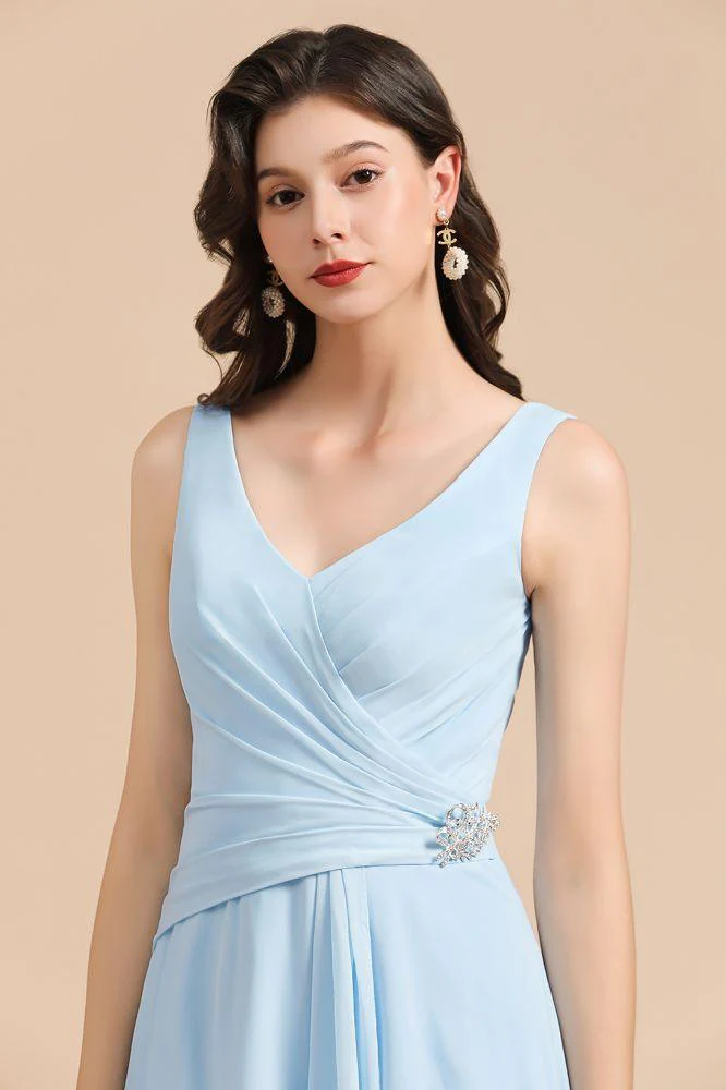 V-Neck Chiffon Aline Bridesmaid Dress Sleeveless Floor Length Simple Wedding Dress - Image 7